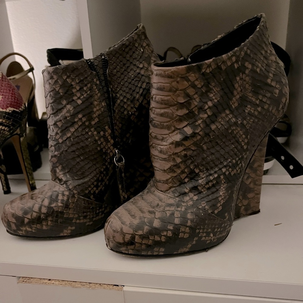 Snakeskin wedge booties by Giuseppe Zanotti size 36